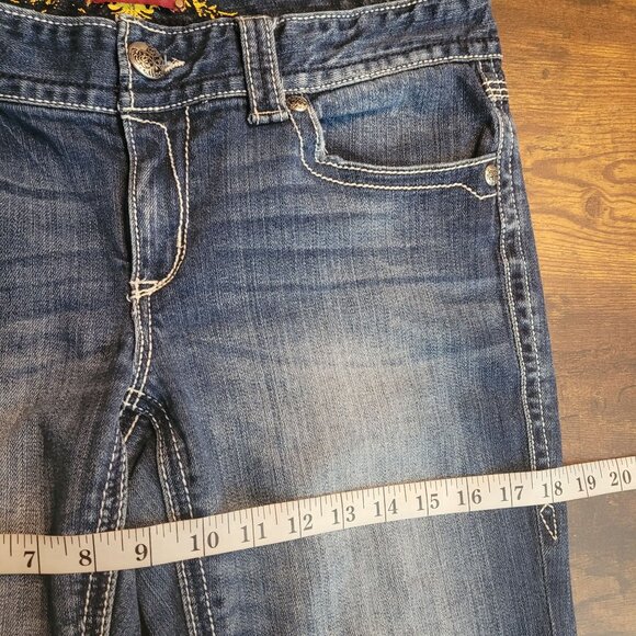 Maurices Jeans Womens 11-12 R Flare Low Rise Ripped Thick Stitch Medium Light - Picture 7 of 11